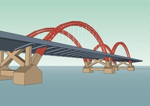 双红过江桥建筑SU(草图大师)模型