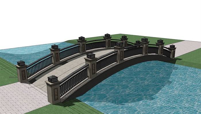 现代中式风格详细的石拱桥su模型