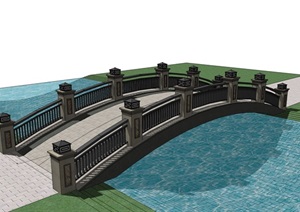 现代中式风格详细的石拱桥SU(草图大师)模型