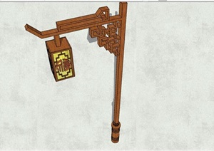 中式风格雕花方形庭院灯SU(草图大师)模型