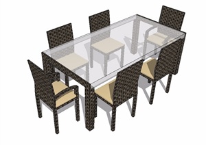 户外特色详细完整的餐桌椅设计SU(草图大师)模型
