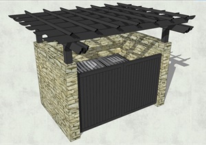 乡村砖木混合垃圾箱SU(草图大师)模型