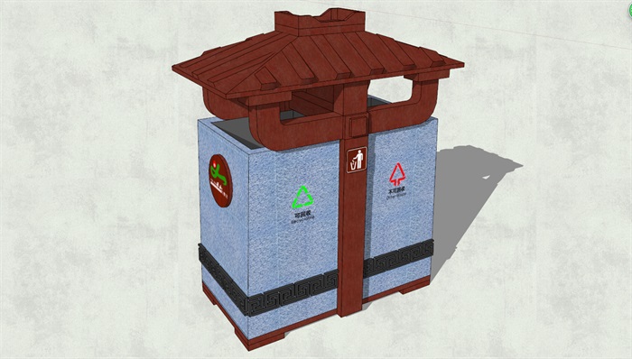 中式风格分类垃圾箱SU模型