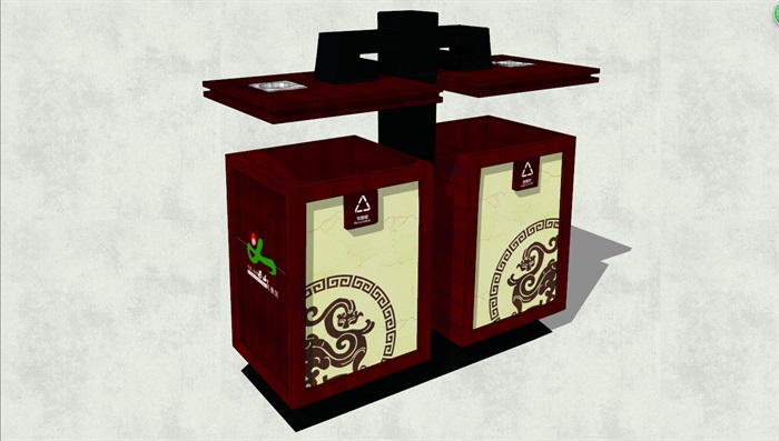 中式古典风格分类垃圾箱SU模型