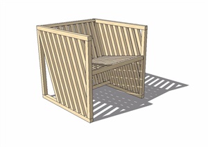 简约木质详细座椅设计SU(草图大师)模型