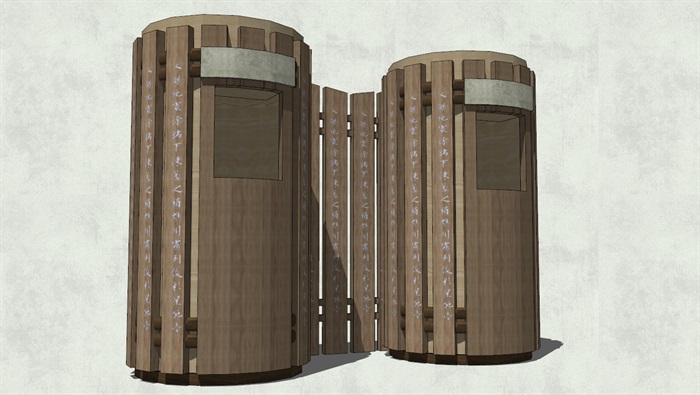 古代竹简式圆形分类垃圾箱SU模型