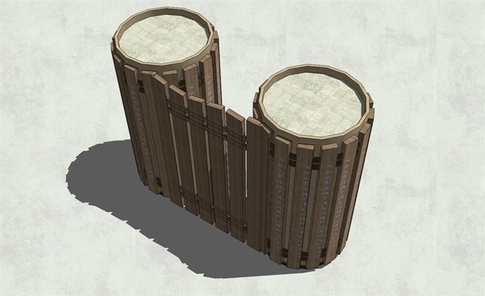 古代竹简式圆形分类垃圾箱SU模型
