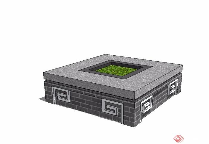 中式风格方形种植树池设计su模型