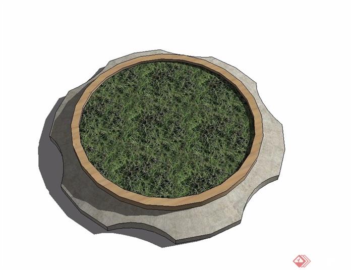 现代风格详细圆形种植树池设计su模型