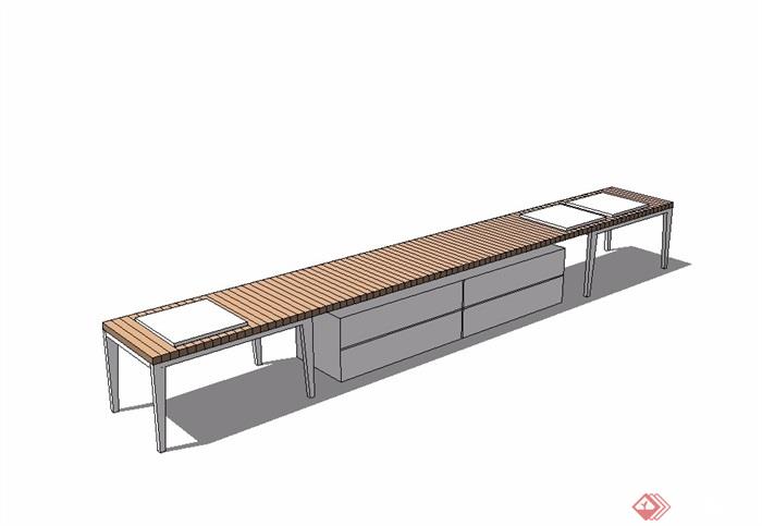 现代风格长条坐凳su模型