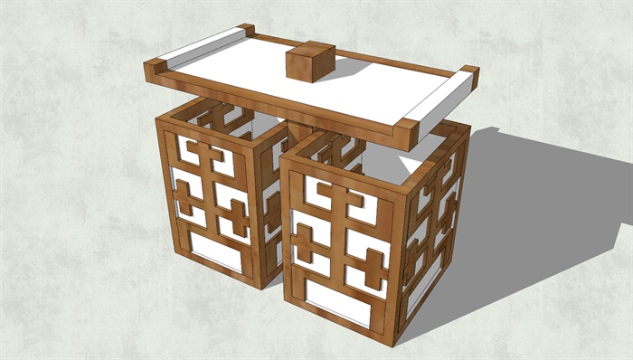 中式现代风格方形并列分类垃圾箱SU模型