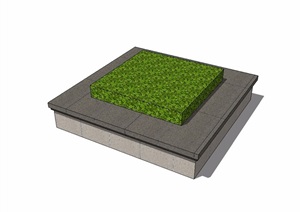 现代风格详细的方形种植树池设计SU(草图大师)模型