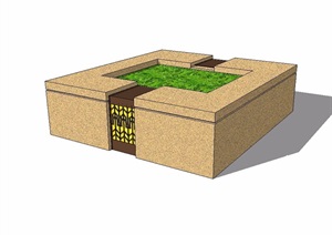 现代风格详细的方形树池设计SU(草图大师)模型