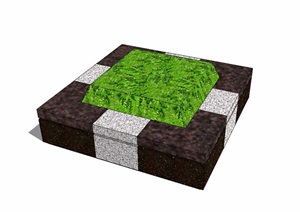 现代详细的方形树池SU(草图大师)模型