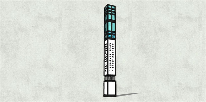 新中式现代风格方形花榱柱形灯柱SU模型