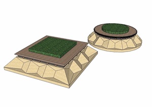 两个不同造型的树池SU(草图大师)模型