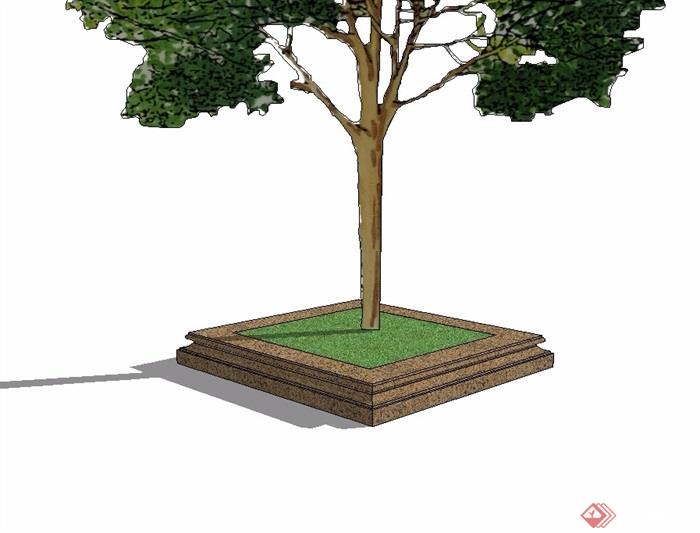 方形园林景观树池设计su模型