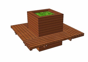 某防腐木种植池座椅设计SU(草图大师)模型