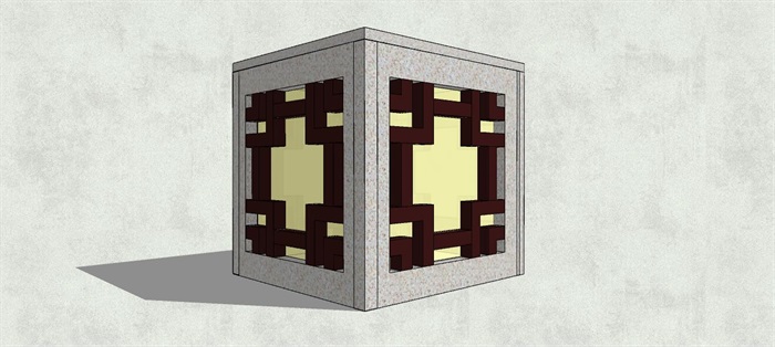 新中式正方形造型柱形地灯SU模型