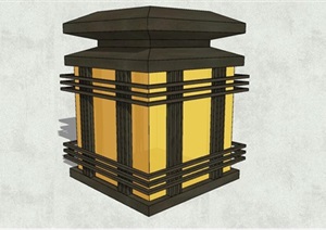 新中式木条装饰柱形地灯SU(草图大师)模型