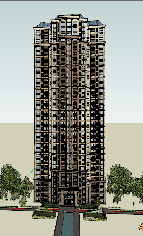 某欧式详细的高层住宅建筑楼设计su模型