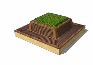 完整详细的树池及坐凳SU(草图大师)模型