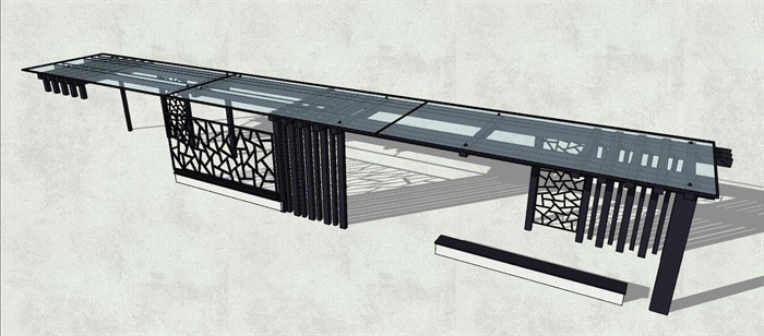 新中式玻璃顶廊架设计SU模型