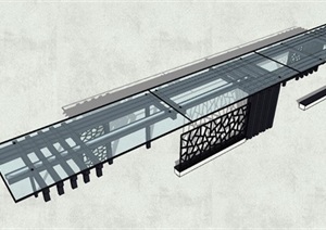新中式玻璃顶廊架设计SU(草图大师)模型