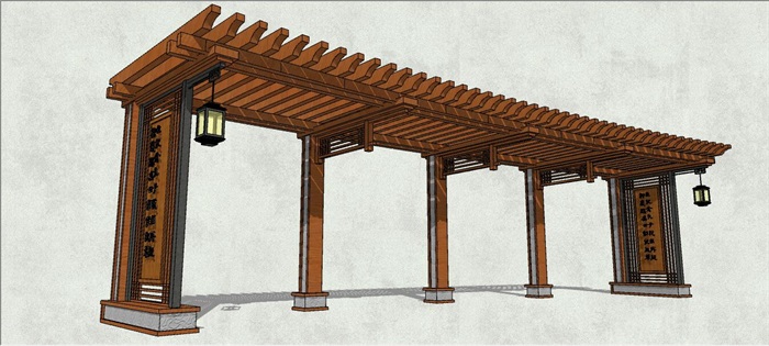 新中式古典风格廊架设计SU模型
