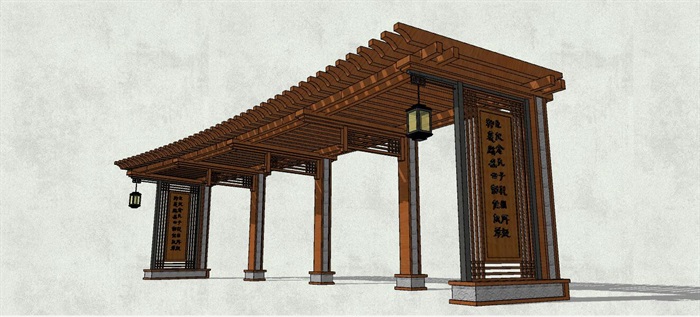 新中式古典风格廊架设计SU模型