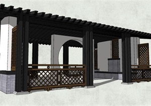 新中式风格木艺装饰廊架设计SU(草图大师)模型