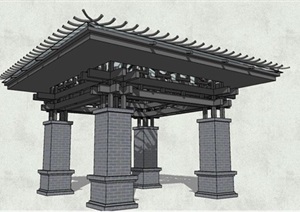 中式现代风格廊架设计SU(草图大师)模型