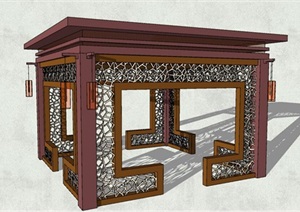 中式风格异形铁艺装饰上品廊架设计SU(草图大师)模型