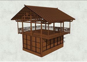 中式风格上品二层楼上亭子设计SU(草图大师)模型