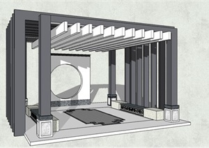 中式现代风格线条造型上品廊架设计SU(草图大师)模型