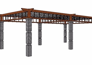 新中式木制廊架素材SU(草图大师)模型