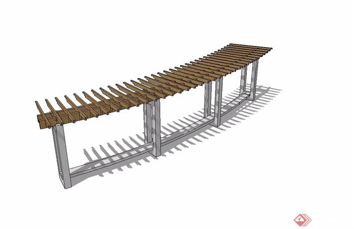 新中式详细木质廊架素材su模型