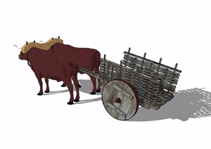 木车牛车设计SU(草图大师)模型