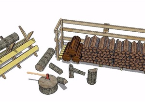 柴堆劈柴场景SU(草图大师)模型