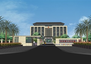 中式详细法院办公楼设计SU(草图大师)模型