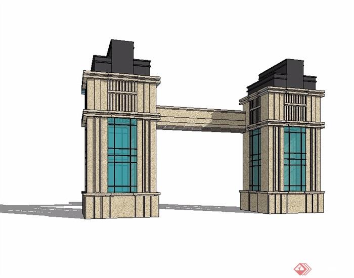 新古典小区门入口su模型