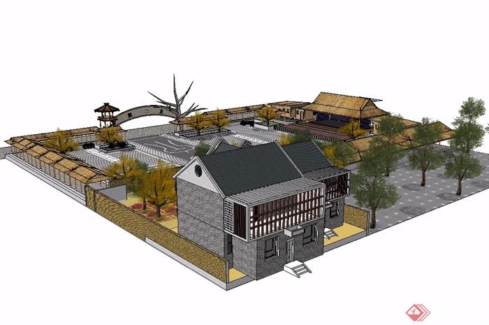 中式风格生态园建筑su模型