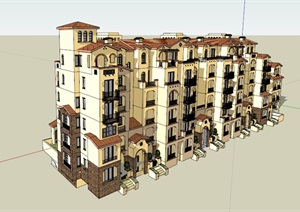 西班牙风格多层精品住宅楼建筑设计SU(草图大师)模型