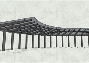 现代风格玻璃顶弧形廊架设计SU(草图大师)模型