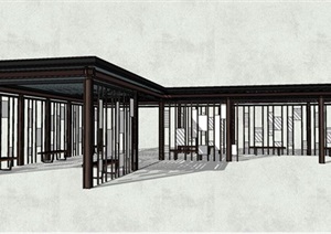 中式现代风格条形铁艺装饰上品廊架SU(草图大师)模型