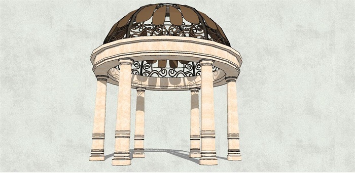 精美欧式铁艺圆顶亭子设计su模型