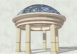 欧式风格铁艺玻璃圆顶凉亭设计SU(草图大师)模型