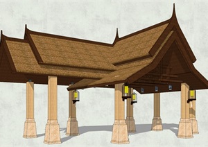 东南亚完整亭子详细设计SU(草图大师)模型