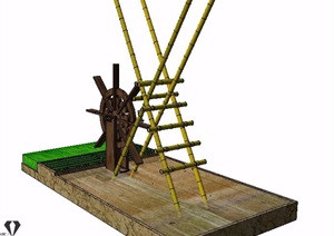木制水车素材SU(草图大师)模型