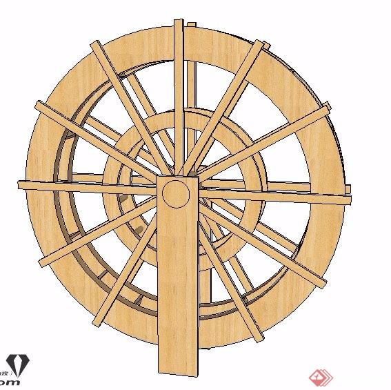 木制水车设计su模型